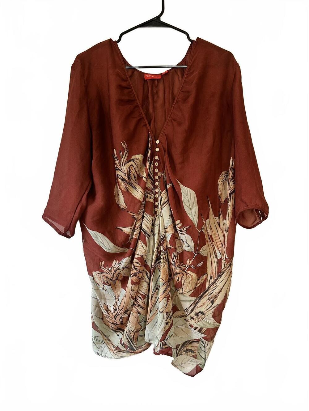 New York & Company Collection Sheer Floral Tunic Blouse Top Size M